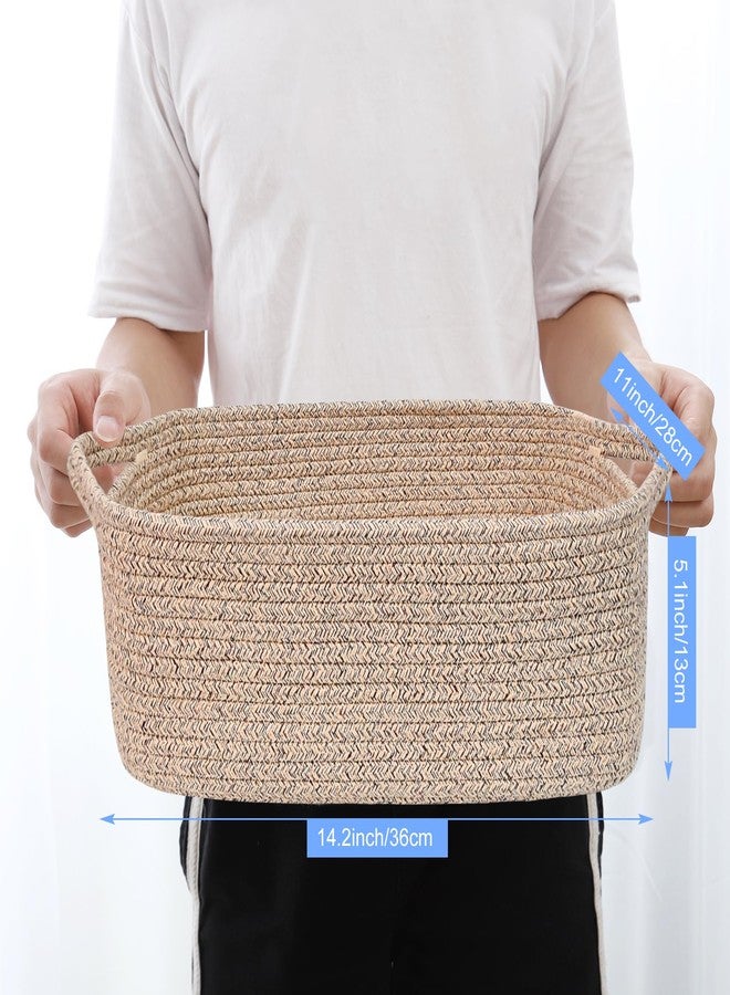 ABenkle Small Storage Basket with Handles, Cotton Rope Woven Dog Cat Toy Bin, Decorative Shelves Closet Organizing for Nursery Laundry Bedroom Bathroom, 14.2''x 11''x 5.1'' - Image 2